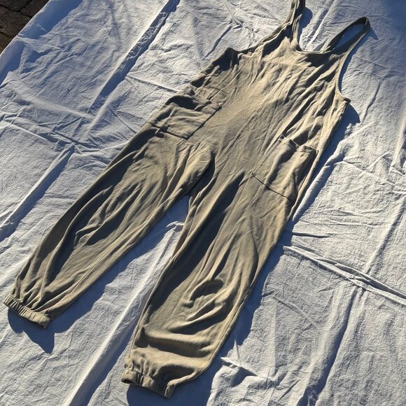 For Days Wear Wrecklessly Organic Cotton Relaxing Romper Distressed Khaki Sage - Picture 3 of 15